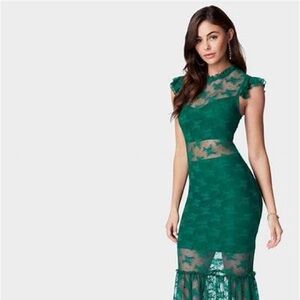 Bebe Illusion Lace Midi Dress - Evergreen size small